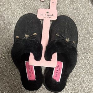 NWT Kate Spade ♠️ black warm fuzzy slippers